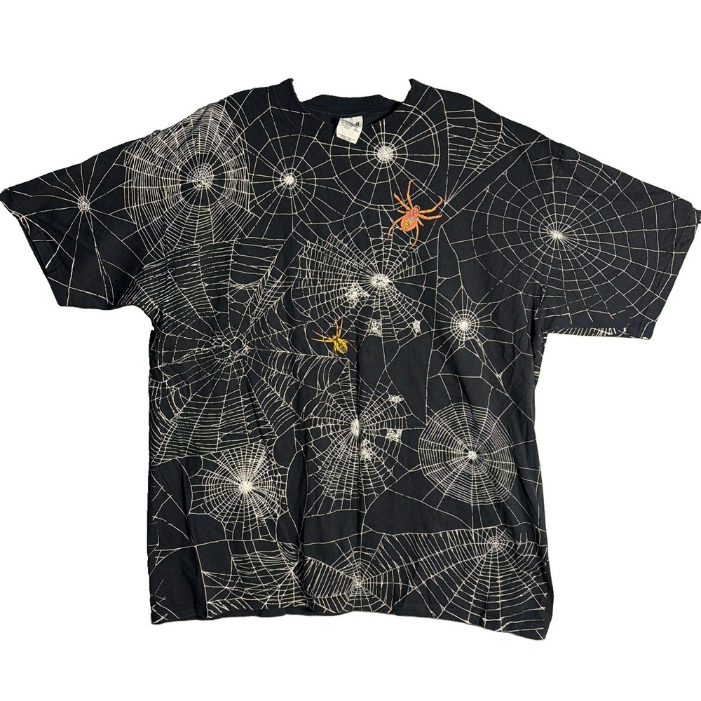 VINTAGE SPIDER WEB HALLOWEEN BLACK T-SHIRT Anvil SIZE  XL COTTON gothic emo